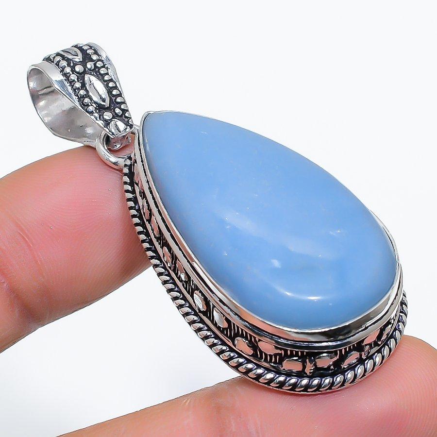 

Натуральный камень ангелит, драгоценный камень 925 пробы, серебряный ювелирный кулон 2,17 дюйма p7u72