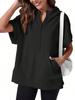 Women's Oversized Half Zip Hoodie Short Sleeve Pullover Sweatshirt Top with Pockets
