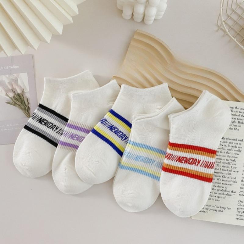 Boat Socks, Women's Cotton Socks, Invisible Socks, Striped Letter, Versatile, Shallow Opening, Low Top, Short Socks, Women's Ankle Socks