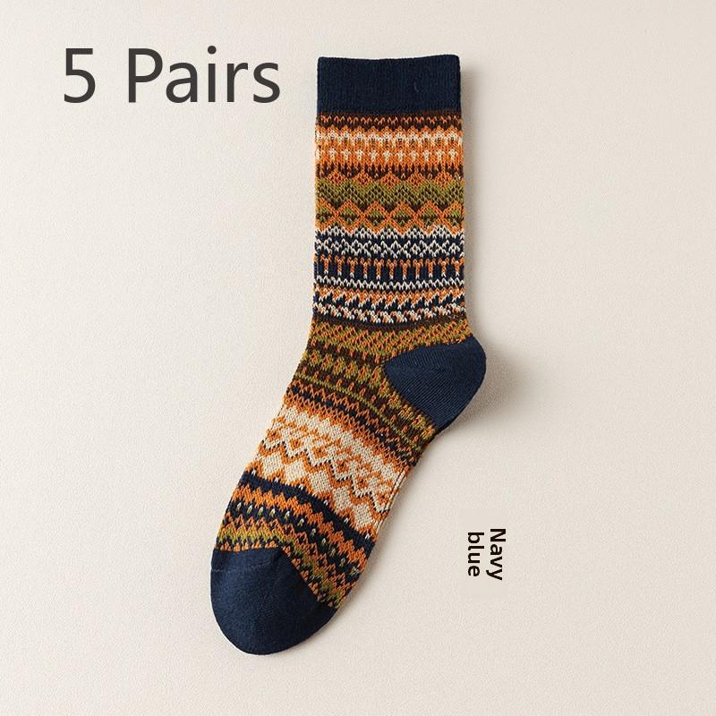 5 Pairs Autumn and Winter Socks for Women Maillard Mid-tube Pile for Women Socks Spring and Autumn Double Needle Double Road Deodorant Cotton Socks