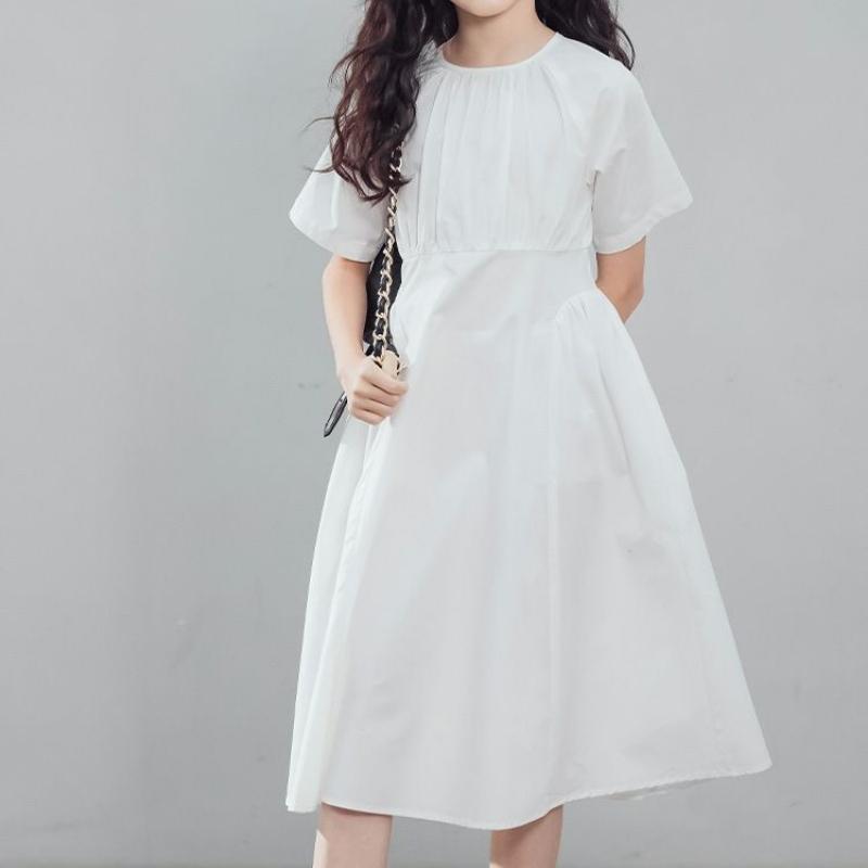 Girls' Fashion Short-Sleeve Shirt Dress Summer Children's Elegant Waist-Cinched Dress