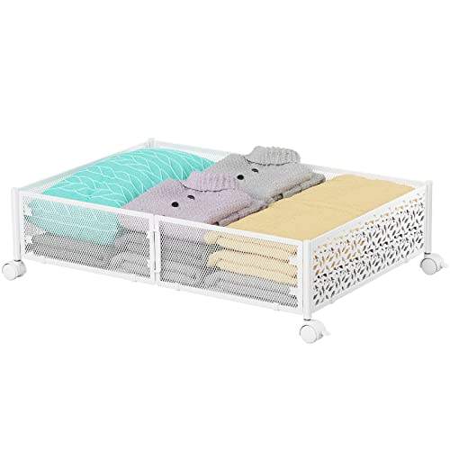 Metal Under Bed Storage With Wheels Storage Bins for Bedroom Rolling Under the Bed Clothes Shoe Storage Container белый