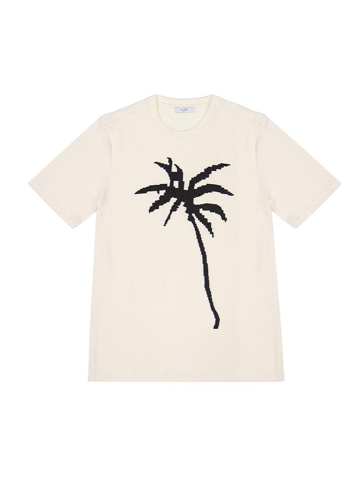 IKALOOK Palm Tree Cotton Blend Short Sleeve T-Shirt Astee113A