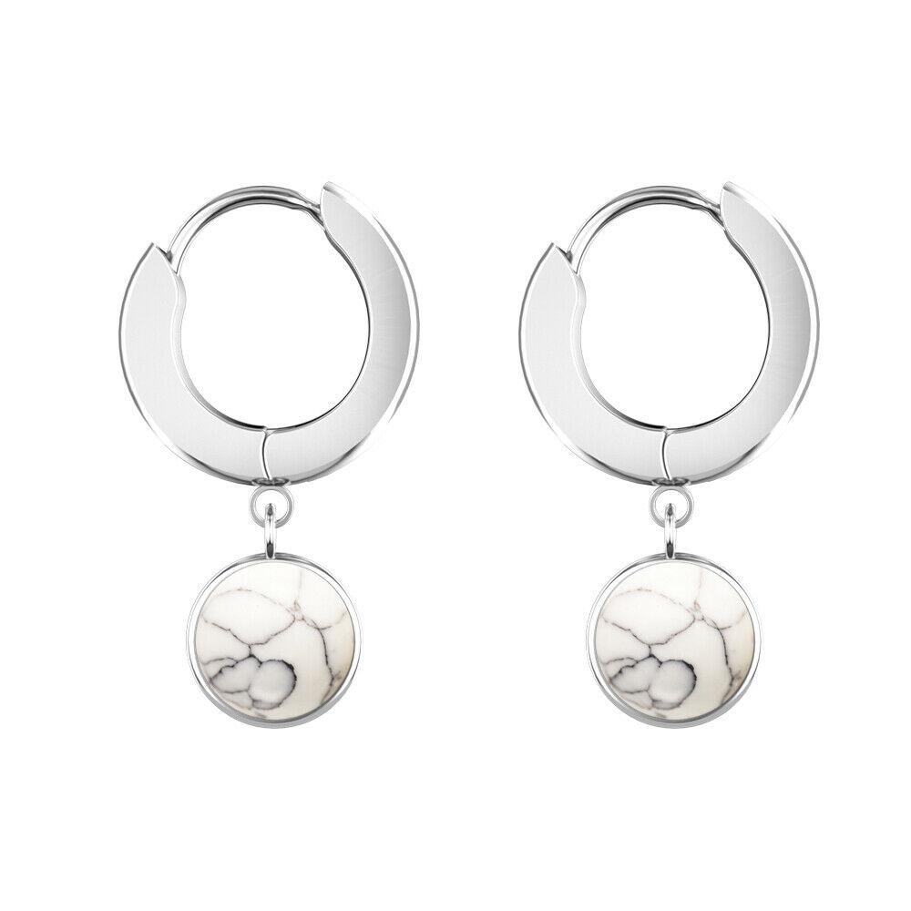 

1 пара серег из натурального камня, кулон-гвоздики для ушей, стальной обруч, пирсинг для ушей, украшения для тела White Turquoise