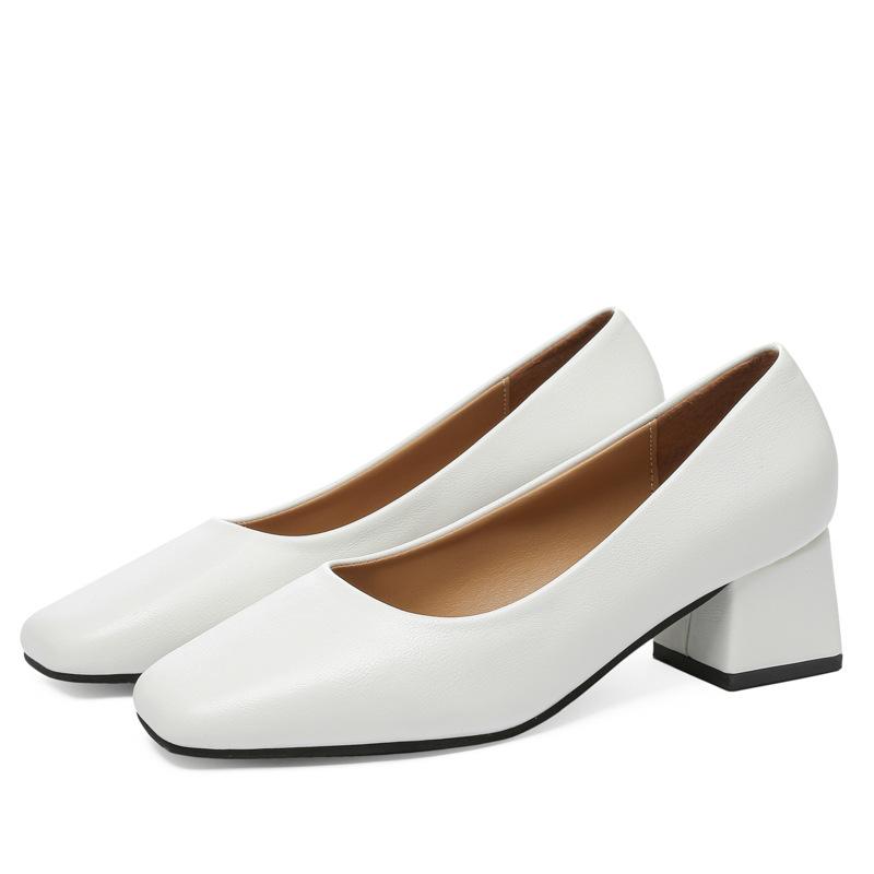 

Coarse heel medium heel shoes women s spring new versatile square head single shoes women s soft leather soft sole square heel work shoes 42 білий