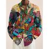 2024 New Men's 3D Art Painting Fashion Print Single Breasted Long Sleeve Shirt Casual Shirt Men's Loose Lapel Long Sleeve