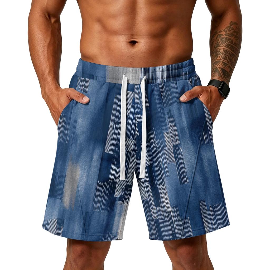 Men's Gradient Print Loose Fit Athletic Shorts with Pockets Elastic Waistband Drawstring for Gym Training Beachwear