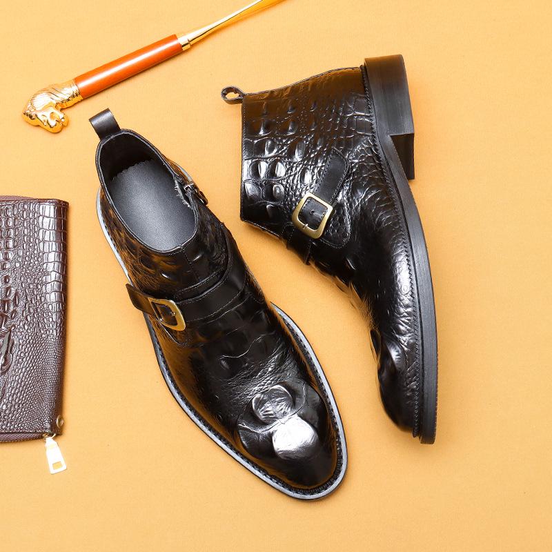 Распродажа Мужские высокие ботинки Martin из натуральной кожи с крокодиловым узором модный деловой стиль с британским острым носком и молнией 45 чёрный 8698₽