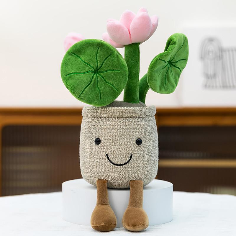 Creative Lotus Cartoon Potted Plant Plush Doll Ornament Home Office Decor Desk