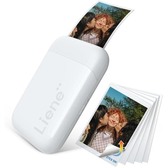 Imprimante Photo Portable - LIENE - 2x3'' - Bluetooth 5.0 - Blanc - 5 Papiers Adhésifs Inclus
