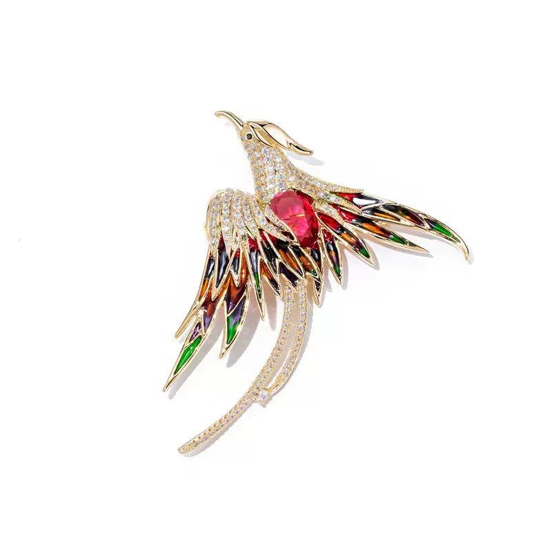 Elegant Cloisonné Enamel Phoenix Brooch - Women's Chinese Style Coat Pin