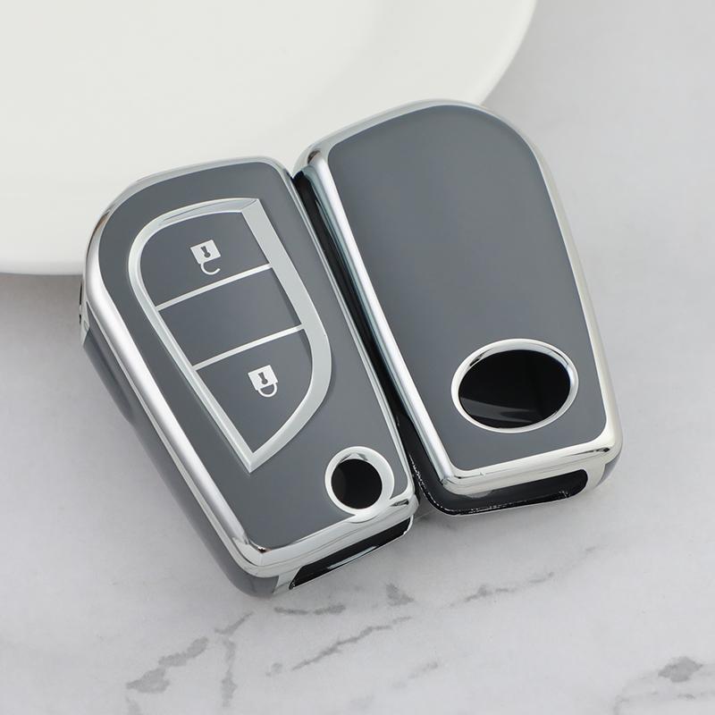 Premium Soft TPU Car Key Case Cover Shell for Toyota COROLLA Camry LEVIN REIZ Highlander RAV4 Fold Key Rings Keychain Bag