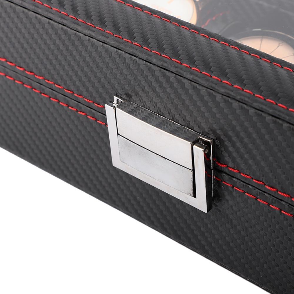 5-Slot Watch Box Carbon Fiber Display Case Durable Watch Case Storage
