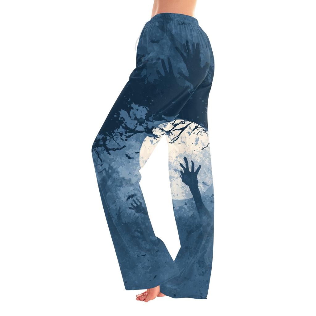 Women's Halloween Print Pants with Elastic Waist and Drawstring for Casual Home Sleepwear