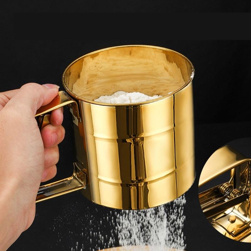 Stainless Steel Flour Sieve Cup Powder Sieve Mesh Kitchen Gadget For Cakes Hand-Screened Sugar Mesh Sieve Baking Sieve