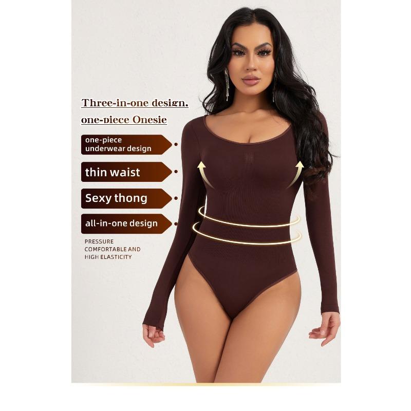 Damen Langarm Nahtloser Bauchkontroll Formgebender Bodysuit Hüfthebend Taillenformende Shapewear