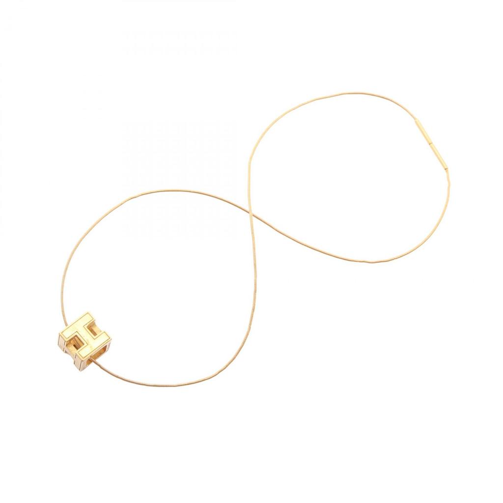 Used HERMES Cardue Ash H-cube Necklace Gold Plated Gold Used