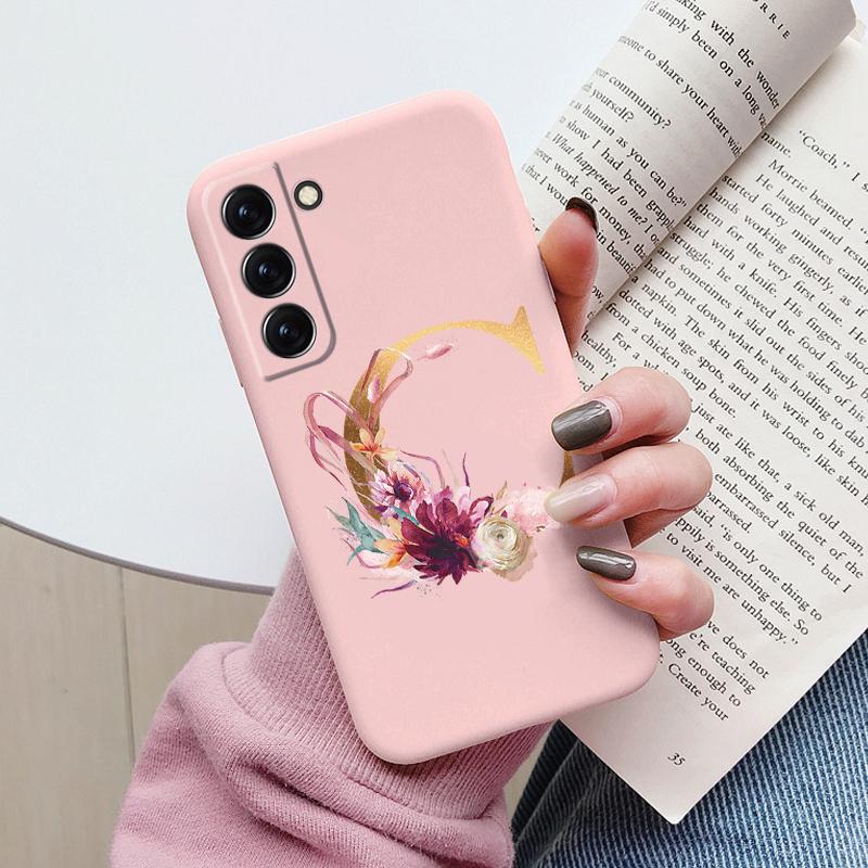 For Samsung Galaxy S22 S 22 Plus Case Flower Gold Letter A Z Soft Silicone Phone Cover For Samsung S22 Ultra Bumper S22+ Shell
