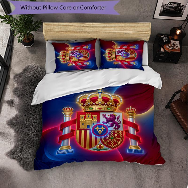 Spain Football Pattern 3 Pieces Bedding Set Soft Microfiber Duvet Cover with Pillow Cases for Bedroom