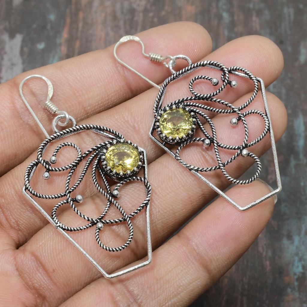 Citrine Gemstone Handmade Solid 925 Sterling Silver Jewelry Earring For Thanksgiving