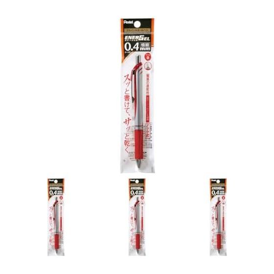 Pentel EnerGel Gel Ink Retractable Pen, 0.4mm, Silver Barrel, Red Ink