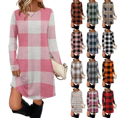 Women's Fashion Casual Dress With Pocket Decorative Buttons, Round Neck And Long Sleeves