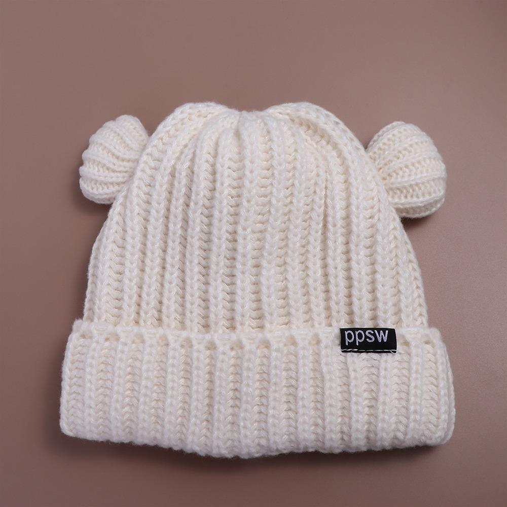 Letter Cat Ears Beanie Beanie Hat Bear Ears Knitted Hat Cute   Winter/Autumn