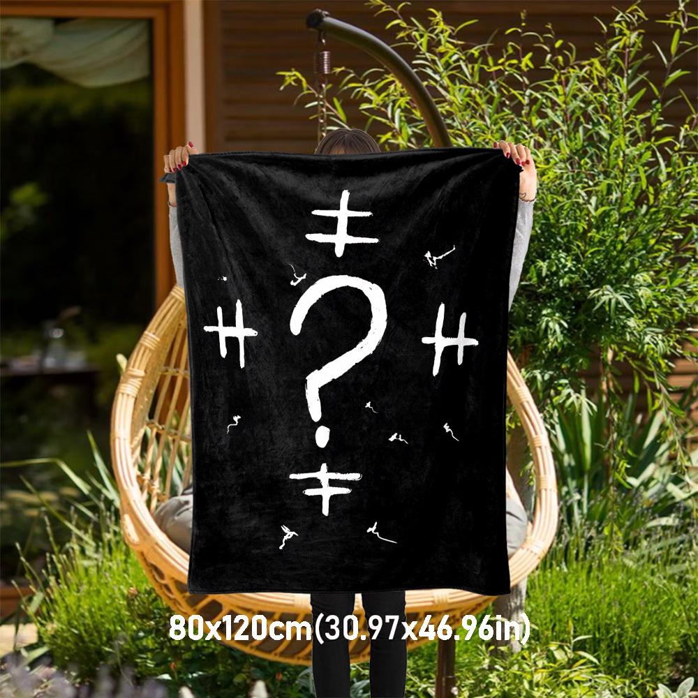 

1pc question mark hashtag black Outdoor Blanket - Throw Blanket, Soft , Flannel Blankets, Living Room, Travel, Camping-1102032 80x120cm
