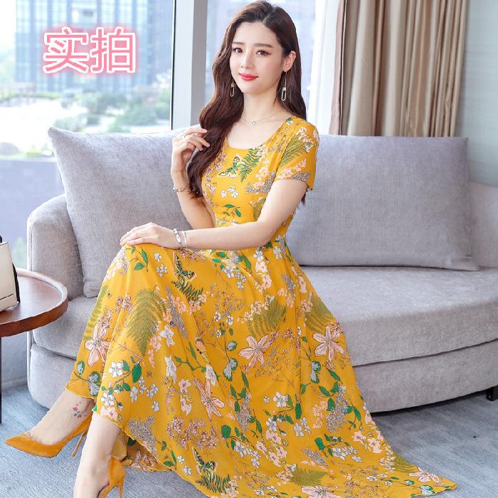 

Summer printed short-sleeved dress foreign style new early autumn women s clothing temperament popular mother slim skirt M