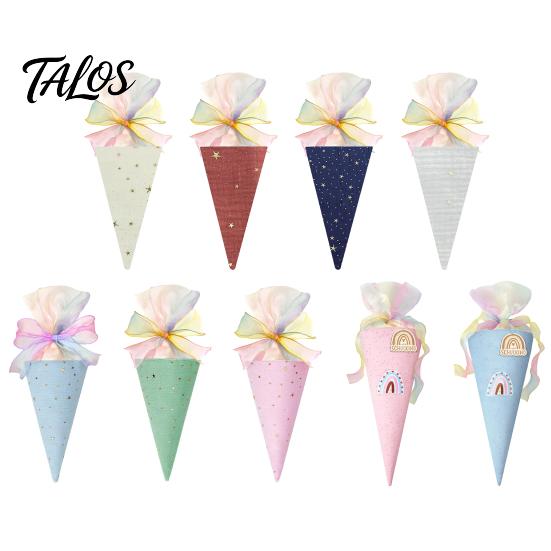 Childrens Treat Holder Ice Cream Cone Shaped Bag for Kids, Triangle Fabric Candy Kindergarten Graduation Present with Ribbon Bow Holiday, Birthday,