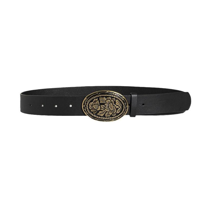High-end Women's Belt Retro Carved Buckle Elegant and Fashionable New Women's Belt PU Belt