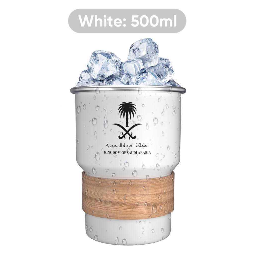 500ML National Emblem of Saudi Arabia Logo Coffee Mug Stainless Steel Water Cup Outdoor Camping Beer Mug with Lid Straw for Gift