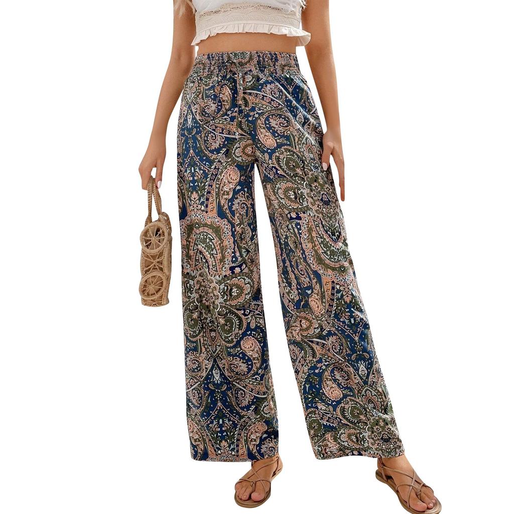 New Women's Fashion Printed Elasticated Mid Waist Comfortable Casual Loose Trousers