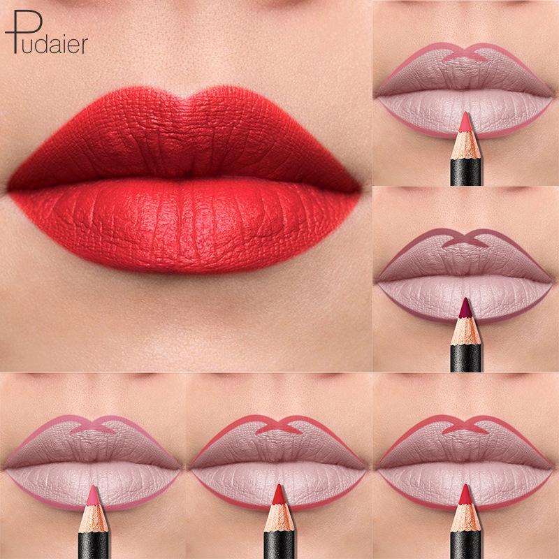 Pudaier 12 Color Lip Liner Waterproof and Non-sticky Cup Non-marking Nude Color Biting Lip Makeup Matte Lip Pencil Lipstick Pen