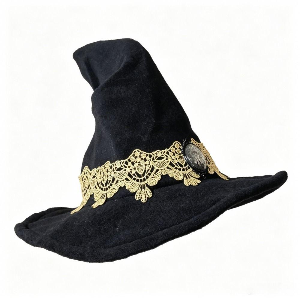 Tree Of Life Badge Wizard Hat Lace Trim Wizard Cap Vintage Halloween Hat Cosplay Party
