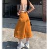 Summer Orange Wide Leg Pants Women High Waist Loose Fit Casual Cropped Jeans