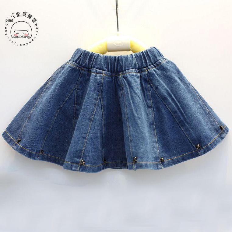 2018 Girls' Washed Denim Skirt with Rivets - All-Match Children's Short Skirt