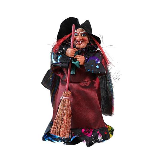 Halloween Witch Ornaments Spooky Witches Figures with Broomsticks Desktop Statue for Haunted House Party Decor