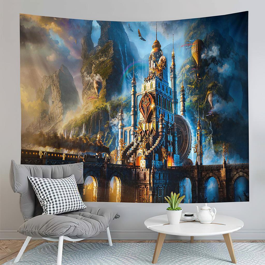 Fantasy Castle Tapestry River Forest Tapestry Fairy Tale World Tapestry Home Living Room Dorm Bedroom Aesthetics Tapestries