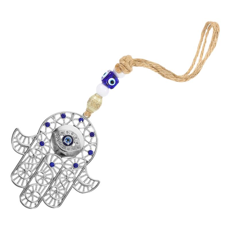 Blue Evil Eye Decor Blue Eye Hamsa Hand Pendant Decorative Wall Ornament Evil Eye Hand Decoration Zinc Alloy Hanging Ornaments