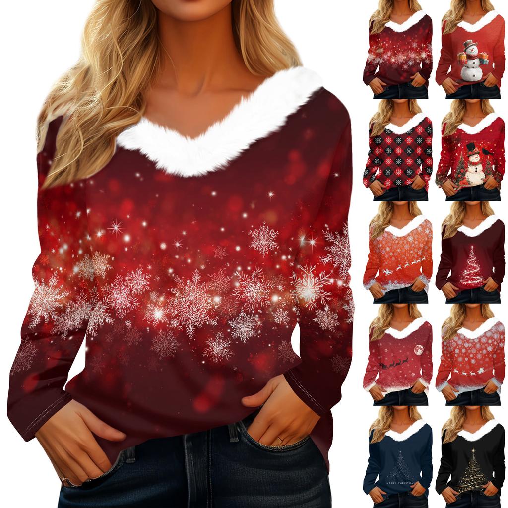 Dámské košile s dlouhým rukávem Roztomilé topy Vánoční potisky Trička Blůzy Ležérní Nadměrné velikosti Základní topy Pulovr