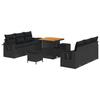 Ensemble de 9 pièces de canapé de jardin avec coussins en rattan poly noir acacia, Ensemble de 3 pièces de salle à manger de 3361694