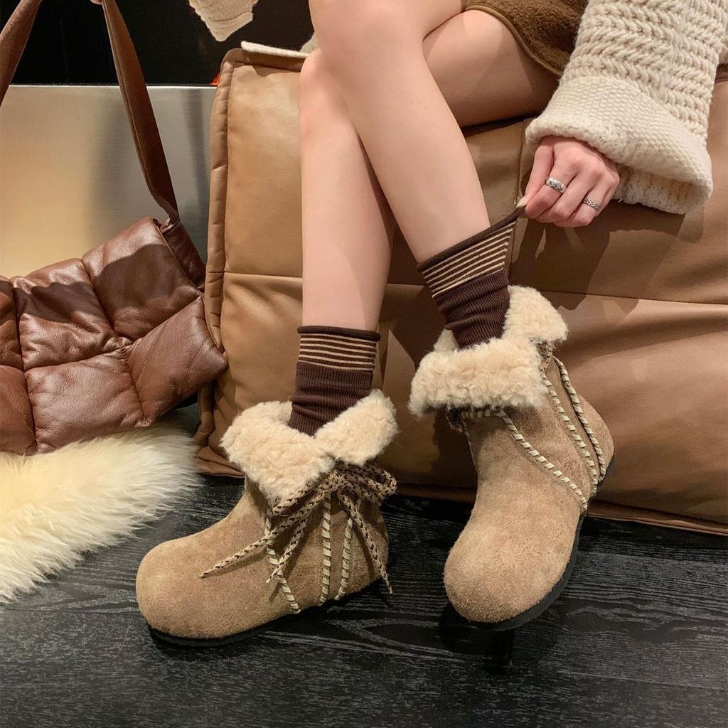 Fair Island~ Plush Snow Boots Women's Plush Thickened 2025 Winter New Fur Integrated Cotton Boots Boken Shoes Women