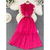 Fancy Light Luxury Temperament Flying Sleeves round Neck Waist Trimming Slim Looking A- line Pleated Dress Elegance Swing Long Dress