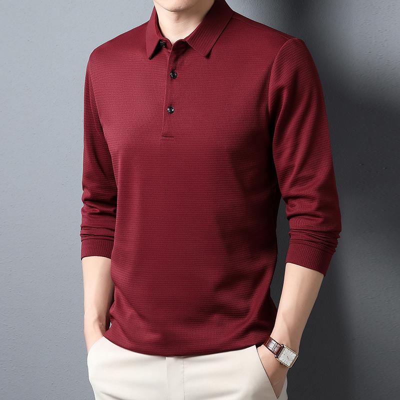 Men's Business Casual Polo Shirts Long Sleeve T-shirt Comfortable Solid Color Tops