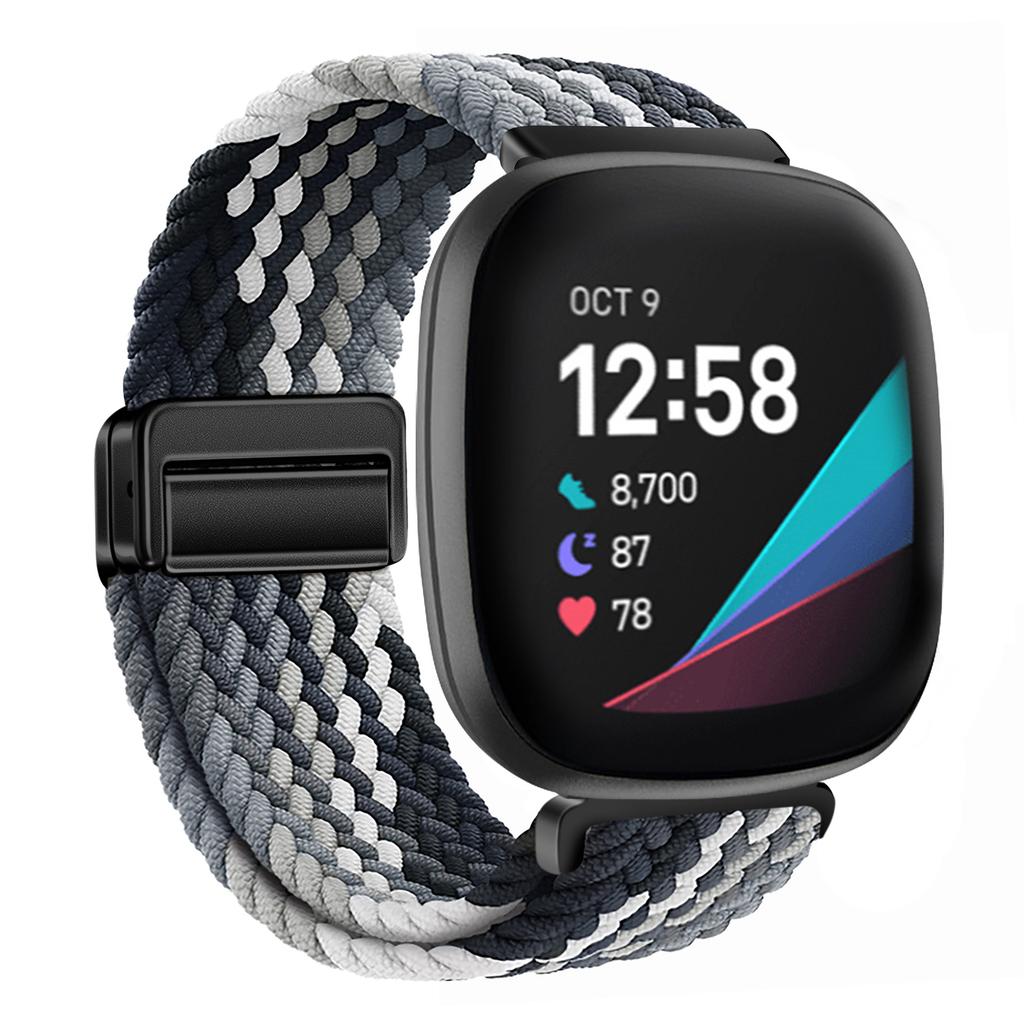 Nylon Braided Loop Strap For Fitbit Versa 4/3 Adjustable Metal Magnetic Bracelet Wristband For Fitbit Sense 2/1 Band Accessories