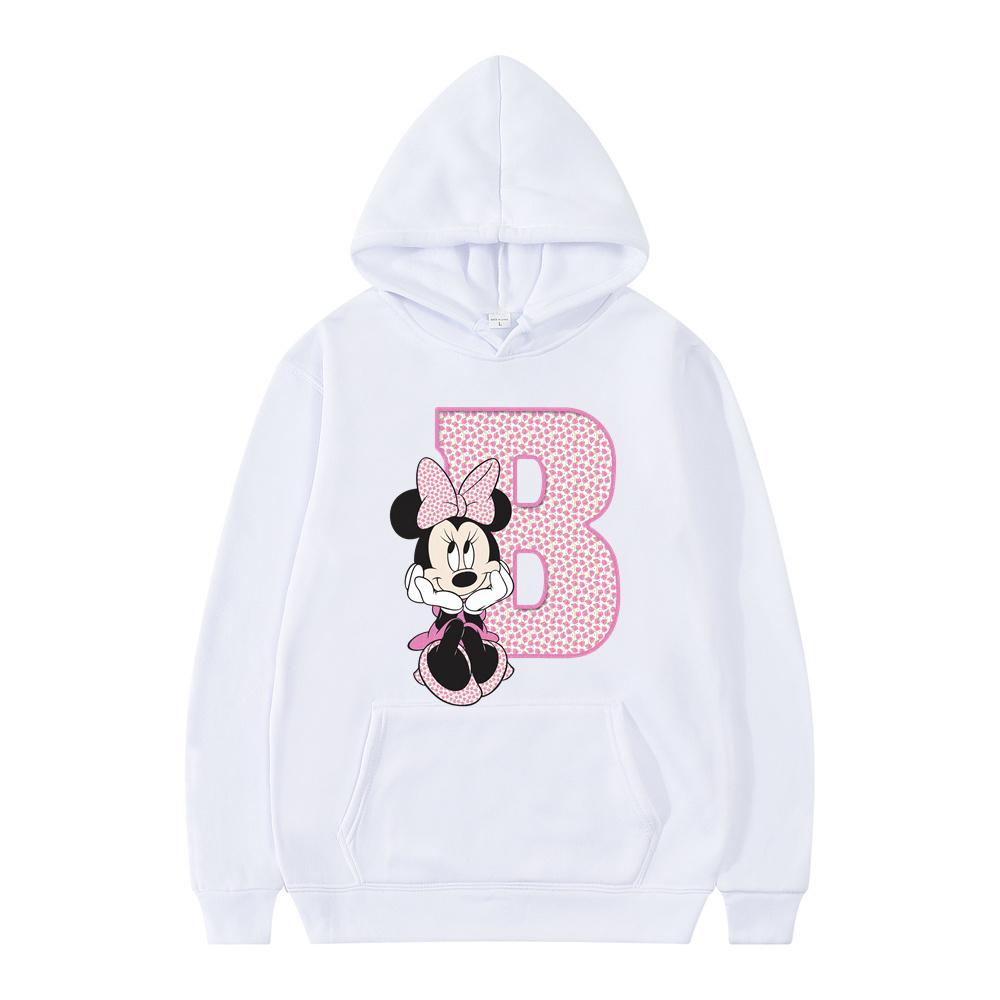 White Cartoon Hoodies Disney Letter A B C D Sweatshirts Girls Clothes Kawaii Pullover Anime Cartoons Woman and Men Casual Tops
