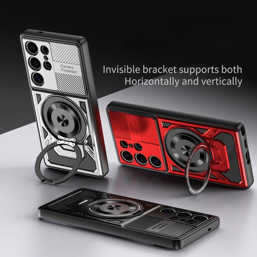 Hard Soft Phone Case for Samsung Galaxy S25 S24 Ultra S23 Plus S21 FE A06 A56 A36 A26 A35 A25 Rotating Bracket Protective Cover