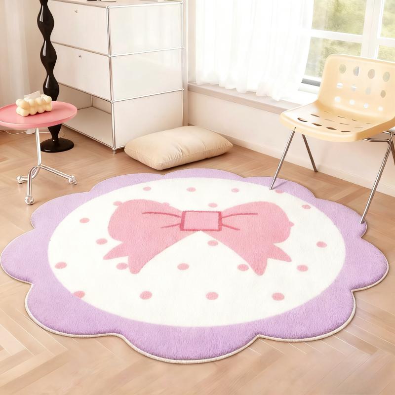 Cream Style Carpets for Living Room Pink Bow Bedroom Decor Plush Carpet Fluffy Soft Ins Girly Rug Home Flower Shape Thicken Mat