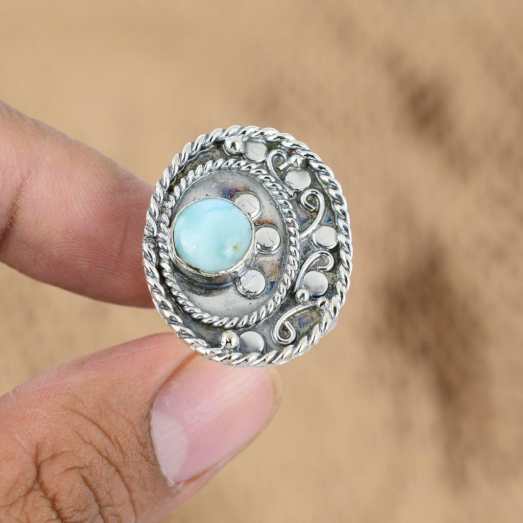 Natural Larimar Multi Stone Sister Anniversary Ring Jewelry 925 Sterling Silver